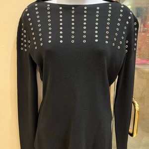 Cache Black Ribbed Sweater with Rivet Detailing M